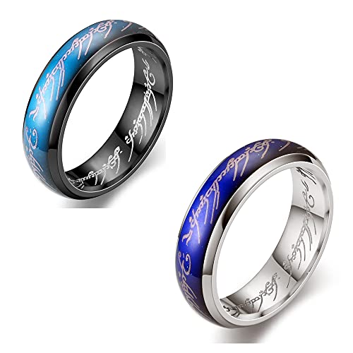 stimmungsring,Farbwechselring，Farbwechselringe für Herren und Damen, temperaturempfindliche Farbwechselringe, personalisierte Mode-Paarringe, (Der Herr der Ringe Ring Schwarz + Silber, 9（62）) von EUMENIDES