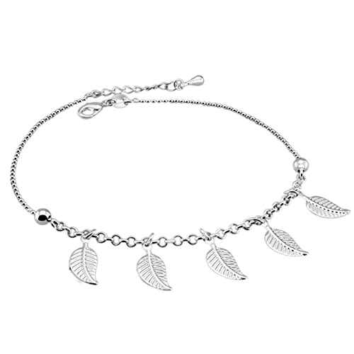 EUOUSU Fußkettchen, 925er-Sterlingsilber, Blätter-Fußkettchen, Damen, Sommer, Strand, Barfuß-Sandalen, Armband, Knöchel am Bein, Fuß-Accessoires, Damen-Fußkettchen von EUOUSU