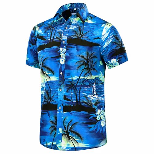 EUOW, Hawaii-Hemd für Herren, Kurze Ärmel, Bedruckt, Knopfleiste, Sommer-/Strandhemden, Cyanblau, XX-Large von EUOW