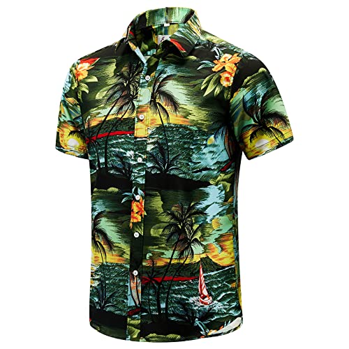 EUOW Hawaiihemd Herren Kurzarm Bedruckt Button Down Sommer Strandkleid Hemden, Grün , L von EUOW