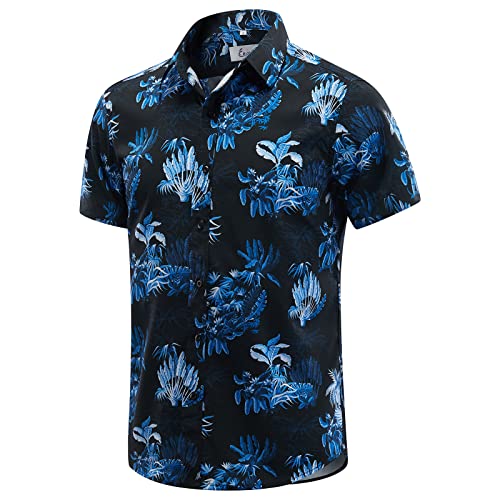 EUOW Hawaiihemd Herren Kurzarm Bedruckt Button Down Sommer Strandkleid Hemden, Hawaiian Black, XL von EUOW