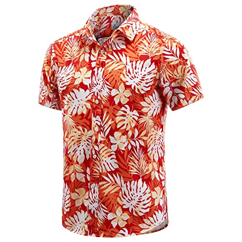 EUOW Hawaiihemd Herren Kurzarm Bedruckt Button Down Sommer Strandkleid Hemden, Hawaiian-Rot, 3X-Groß von EUOW