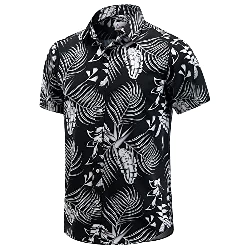 EUOW Hawaiihemd Herren Kurzarm Bedruckt Button Down Sommer Strandkleid Hemden, Hawaiian-Schwarz, L von EUOW
