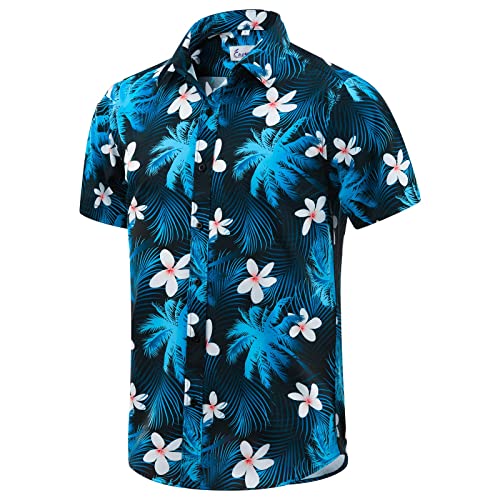 EUOW Hawaiihemd Herren Kurzarm Bedruckt Button Down Sommer Strandkleid Hemden, Mehrfarbiger, blauer Baum, XL von EUOW