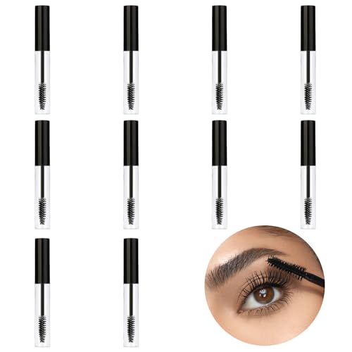 EUPSIIU 10 Stück Wimpernpinsel, Leere Mascaraflasche und Wimpernbürsten, Wimpernbürste mit Behälter,10 ml Leere Mascara Tube, für Verlängerung der Wimpern DIY Wimperncreme Mascara (Schwarz) von EUPSIIU