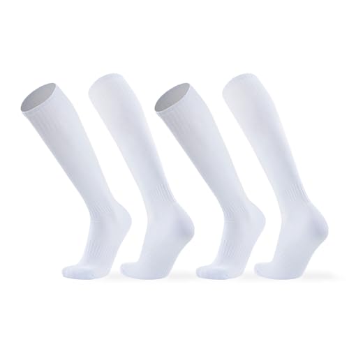 EUPSIIU 2 Paar Fußballsocken Kinder, Weiß Sportsocken, Trainingssocken, Kniestrümpfe Kinder, Elastische Socken, Unisex, Kinder Sportsocken, für Fußball, Laufen, Training von EUPSIIU