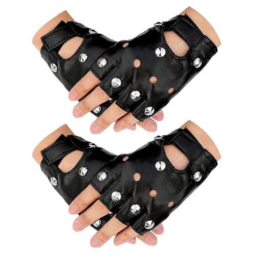 EUPSIIU 2 Paar Punk Handschuhe Fingerlos,Fingerlose Biker-Handschuhe Rocker-Handschuhe Fingerlose Lederhandschuhe Fingerlose Motorrad Biker Handschuhe Mit Nieten,Cosplay Performance (Schwarz) von EUPSIIU