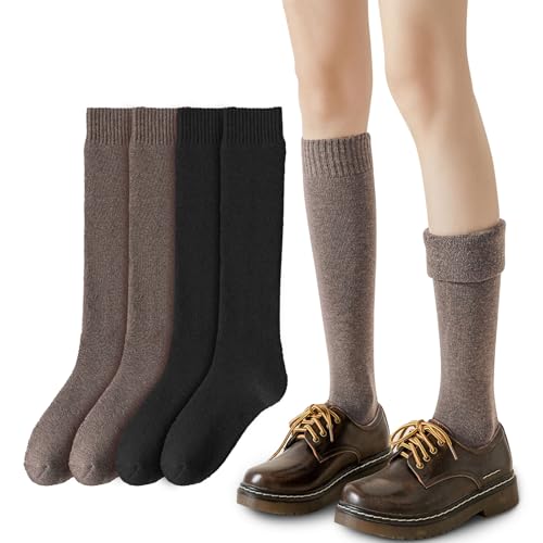 EUPSIIU 2 Paar Thermosocken Damen Dicke Warme Socken, Frauen Thermo Wintersocken, StrickSocken Wandersocken Skisocken Wadenstrümpfe Baumwolle Socken von EUPSIIU