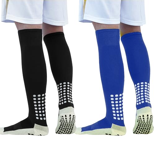 EUPSIIU 2 Pairs Fußballsocken für Herren Damen Sportsocken Fussball Anti Rutsch Grip Socken Baumwolle Rutschfeste Sportsocken Verdicken Sport Socken für Fussball Basketball Laufsocken (Baumwolle, XL) von EUPSIIU