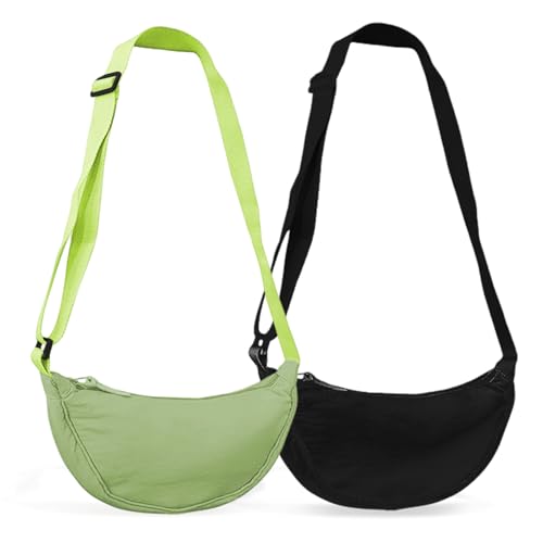 EUPSIIU 2 Stück Damen Halbmond Crossbody Schultertasche, Umhängetasche Damen Handtasche, Tragbare Shoulder Bag Umhängetasche mit Verstellbarer Schultergur (Schwarz, Grün) von EUPSIIU