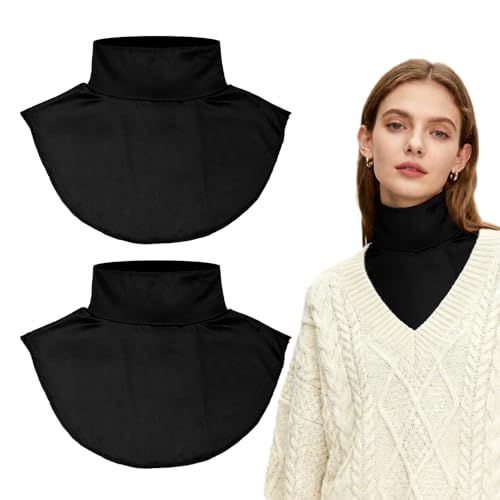 EUPSIIU 2 Stück Falscher Kragen Abnehmbare Fake Rollkragen, Warm Rollkrageneinsatz Turtleneck Detachable Collar Fake Kragen für Damen Mädchen, für Formelle Kleidung Blusen Pullover (Schwarz) von EUPSIIU