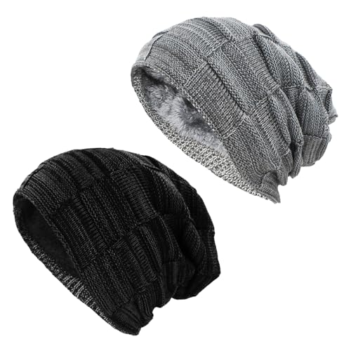 EUPSIIU 2 Stück Geschenke Wintermütze Herren Beanie, Winter Warme Mützen Stricken Slouchy, Warme Winter Mütze, Vater Männer Geschenke Weihnachten Mütze Herren, Einheitsgröße (Schwarz, Grau) von EUPSIIU