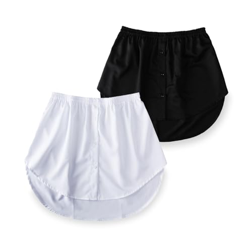 EUPSIIU 2 Stück Hemdverlängerung, Damen Mini Unterrock Lower Skirt Sweep Hemd Verlängerung Rock, Blusenrock Verlängerung, Layering Top Skirt Lower Sweep Set mit Knöpfen (Weiß, Schwarz) von EUPSIIU