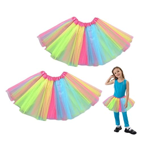 EUPSIIU 2 Stück Mädchen Regenbogen Tüllrock Rock Tütü, Damen Tütü Rock Minirock, Bunte Lagen Regenbogen Tutu Rock Ballett Tanz Party, Kleid Tutu Prinzessin Tanzrock Tanzkleid für Damen (Bunt) von EUPSIIU