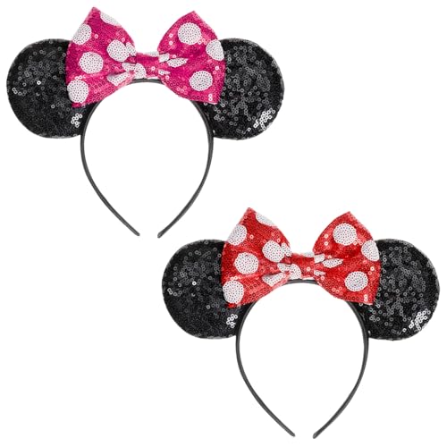 EUPSIIU 2 Stück Ohren Maus Glitter Schmetterling Haarband Mädchen, Bow Schleife Stirnbänder Mädchen Headbands Mouse Ears für Kinder & Erwachsene Partys Cosplay Kostüm, Weihnachten Haarband (2 Colours) von EUPSIIU