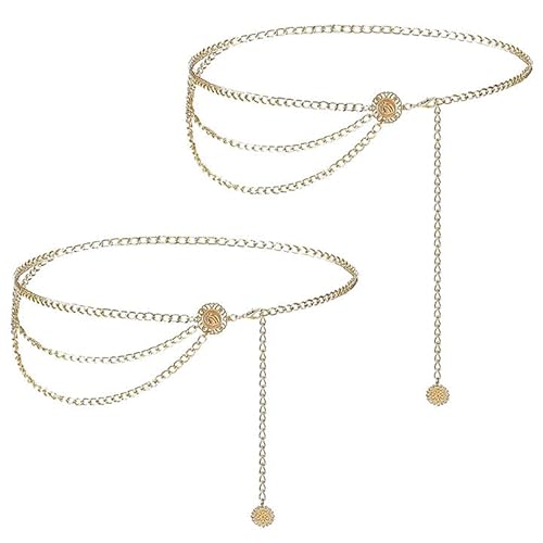 EUPSIIU 2 Stück Taillenkette Gürtel Gold Sexy Taille Kette, Bauchkette, Mehrschichtig Verstellbare Hüftkette Taille Kett Belly Chain, für Frauen und Mädchen Mädchen Kleid Jeans Taillenkette (2) von EUPSIIU