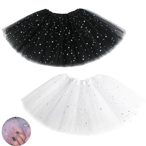 EUPSIIU 2 Stück Tutu für Mädchen, Tüllrock Kinder Röcke Tutu 3-lagig Prinzessin Ballettrock Minirock Tanzkleid Partykleid Tütü Rock Minirock Tüllrock für Dress Up Party Ballett (Baumwolle, 2 Farben) von EUPSIIU