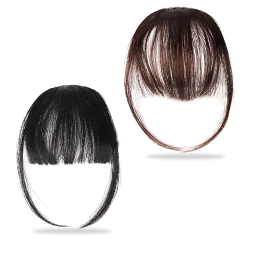 EUPSIIU 2 Stücke Clip in Pony, Hair Clip in Bangs, One Piece Clip in Pony, Pony Fringe Bang Extension, Haarteil, Verlängerung Air Bangs Haarteil für Frauen und Mädchen (Schwarz, Dunkelbraun) von EUPSIIU
