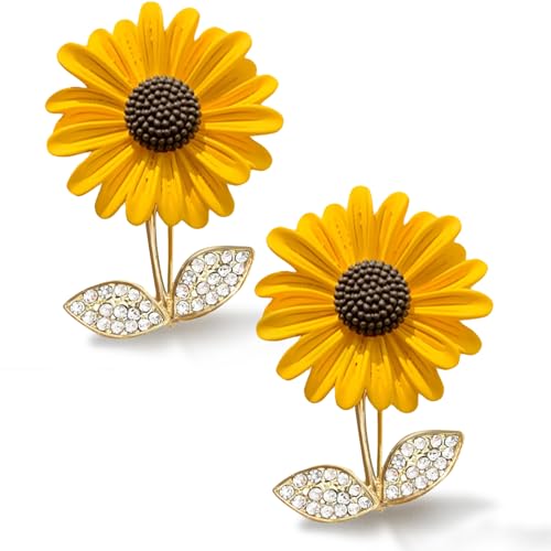 EUPSIIU 2 Stücke Damen Sonnenblume Brosche Strass Brosche, Mode Schmuck Brosche, Strass Pins, Kleidung Zubehör Dekoration, Damen Anstecknadeln für Partys, Bankette, Abendessen, Geburtstage (Gold) von EUPSIIU