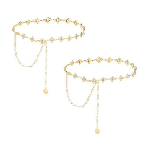 EUPSIIU 2 Stücke Kettengürtel für Frauen, Kettengürtel Taillenkette, Verstellbare Mode Taillengürtel, Taillenkette Strass, Damen Gürtel, Glitzergürtel, Waist Chain für Jeanskleider (Gold) von EUPSIIU