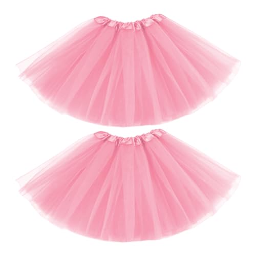 EUPSIIU 2 Stücke Tüllrock Damen, Tutu Damenrock, Tutu Tüllrock, Klassisch Elastisch 4 Lagig Petticoat, Puffiger Rock, Bubble Tanzkleid Rock, Rockabilly Petticoat, Karneval Kostüm Crinoline (Rosa) von EUPSIIU