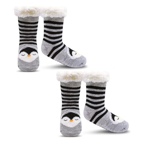 EUPSIIU 2 pairs Kindersocken für Mädchen und Jungen Wintersocken Weich Flauschig Warm,Tier Kuschelsocken,Rutschfeste Sohle Winter Bequem Gestrickt Lustige Niedlich Stoppersocken (2 Paar) von EUPSIIU