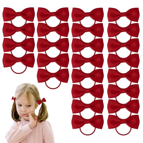 EUPSIIU 25 Stück Baby-Gummibänder Haargummis Schleifen Pferdeschwanzhalter Cheerleader Haargummis Schleifenband, Halloween Weihnachten Geschenk Cosplay Party Styling-Zubehör für Mädchen (Rot) von EUPSIIU