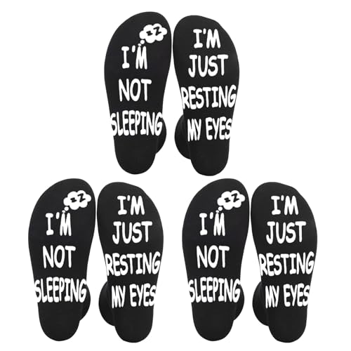 EUPSIIU 3 Paar Funny Socks for Men and Women, I'm Not Sleeping I'm Just Resting My Eyes Socken, Verrückte Socken, Neuheit Socken, Geschenkideen für Weihnachten, 36-44 von EUPSIIU