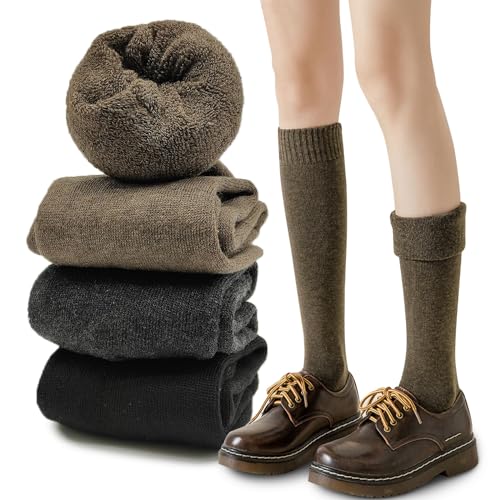 EUPSIIU 3 Paar Thermosocken Damen, Dicke Warme Socken, Atmungsaktives Thermo Wintersocken, StrickSocken Wandersocken Skisocken Wadenstrümpfe Outdoor Baumwolle Socken Geschenke für Frauen von EUPSIIU