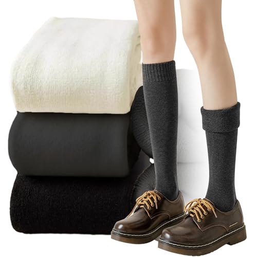 EUPSIIU 3 Paar Thermosocken Damen, Dicke Warme Socken, Thermo Wintersocken, StrickSocken Wandersocken Skisocken Wadenstrümpfe Outdoor Baumwolle Socken Geschenke für Frauen (Baumwolle, 3 Farben) von EUPSIIU