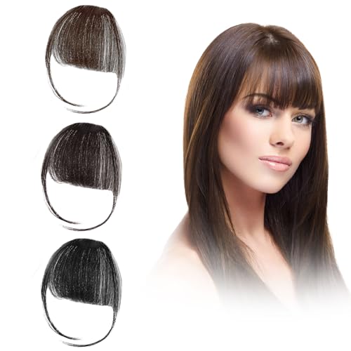 EUPSIIU 3 Stück Clip in Bangs Clip in Pony Haarteil Pony Haare in Extensions Haarverlängerungen Synthetische Front Fringe Pony Haarteile Echthaar Fringe Bangs für Frauen (3 Stück) von EUPSIIU
