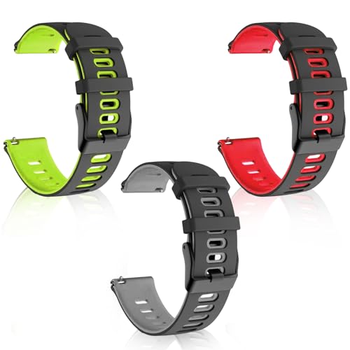 EUPSIIU 3 Stück Uhrenarmbänder aus Silikon Zweifarbig Uhrenarmbänder, Ersatz Uhrenarmbänder Silikon, Smartwatch Armband 20 mm, Schnellverschluss Armband, für Herren Damen von EUPSIIU