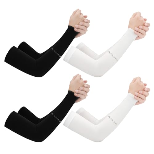 EUPSIIU 4 Paar Armstulpen, Sport Armlinge, Arm Ärmel mit UV Sonnenschutz, Ärmel Rutschfest Armwärmer Sleeves, für Radfahren Angeln Golf Basketball Fahren Wandern Laufen (Schwarz,Weiß) von EUPSIIU