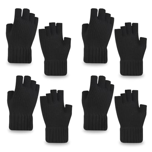 EUPSIIU 4 Paar Fingerlose Handschuhe, Halb Fingerhandschuhe, Fingerlose Strick Handschuhe, Warme Handschuhe, Winterhandschuhe, Handschuhe Ohne Finger, für Camping Wandern Laufen Radfahren von EUPSIIU