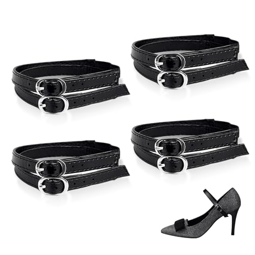 EUPSIIU 4 Paar High Heels Abnehmbare Schuhriemen, Anti Drop Schuhgurte, High Heel Knöchelgurte, High Heels Anti Loose Schnürsenkel Ersatzzubehör, Frau Kunstleder High Heel Schnürsenkel (Schwarz) von EUPSIIU