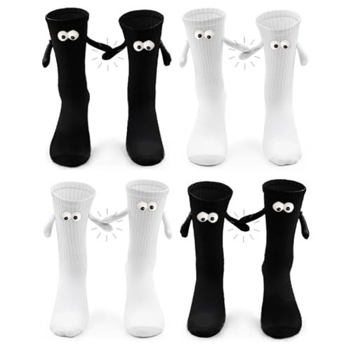 EUPSIIU 4 Pairs Funny Magnetic Suction Cup Socks, Hand in Hand Socks, Magnet Socken, Hand Holding Socks, Friendship Socks, Couple Socks, 3D Doll Pair Socks, Unisex, 36-44 von EUPSIIU