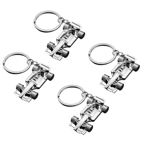 EUPSIIU 4 Stück Auto Schlüsselanhänger, Miniatur Rennmodell Solides Auto, Renn Anhänger, Autoschlüssel Geschenk Für Männer Und Frauen (Silber) von EUPSIIU