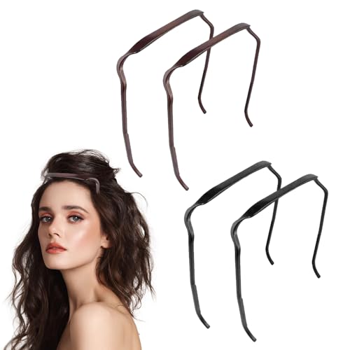 EUPSIIU 4 Stück Curly Thick Hair Haarreif, Stirnband Wie eine Sonnenbrille, Eckiger Haarreif, Hair Hoop Headband Accessories für Sport Fitness Tägliches Make-Up für Männer Frauen (Schwarz, Braun) von EUPSIIU