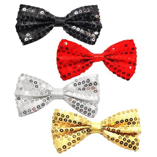 EUPSIIU 4 Stück Glitzer Fliege Funkelnde Pailletten Fliege, Verstellbare Riemenschnalle Glänzend Glitzer Vorgebunden Fliege für Männer Junggesellenabschied Accessoire Disco Party Karneval (4PCS) von EUPSIIU