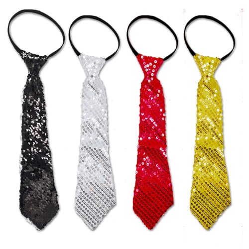 EUPSIIU 4 Stück Pailletten Krawatte, Glitzer Junggesellenabschied Accessoires für Damen und Herren, Glitzer-Krawatte mit Gummiband,Pailletten Kostüm für Disco Fasching Party Dance Performance (4PCS) von EUPSIIU
