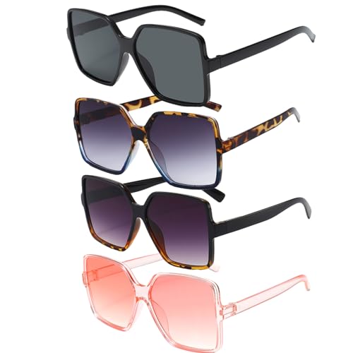 EUPSIIU 4 Stück Rechteckige Übergröße Sonnenbrille, Sonnenbrille Damen, Vintage Sunglasses Fahren Reisen, Retro Sonnenbrille für Damen Herren Schutz, Quadrat Brillen Mode (Mehrfarbig) (Mehrfarbig) von EUPSIIU