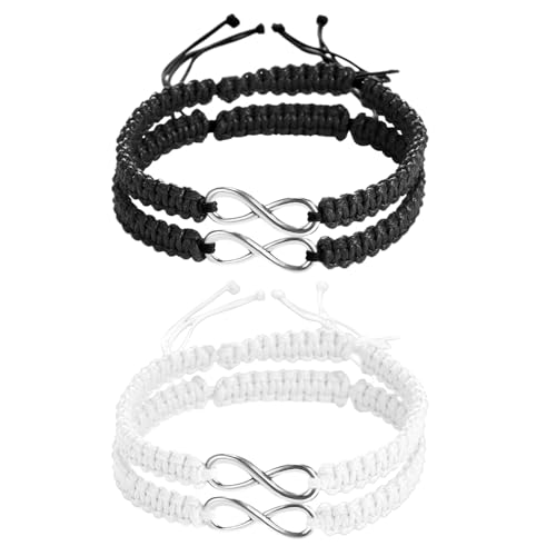 EUPSIIU 4 Stücke Armbänder, Partnerarmbänder, Paar Armband, Paare Passende Glücksarmband Handcrafted Einstellbare Geflochtene für Männer Frauen Freundschaft Familie Paar (Schwarz, Weiss) von EUPSIIU