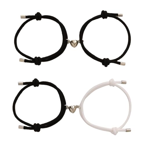 EUPSIIU 4 Stücke Armband, Beziehung Armband, Partnerarmbänder, Mutual Matching Couple Armbänder mit Liebe Herz Anhänger, Ideal Als Armband für Paare Oder Freundschaftsarmband (Schwarz, Weiss) von EUPSIIU