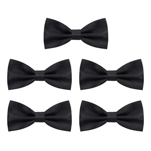 EUPSIIU 5 Stücke Fliege Herren,Klassische Einfarbig Fliegen für Männer, Solid Tuxedo Smoking Fliege, Edle Fliege bzw, Schleife mit Haken,Einstellbar Bow Tie für Hochzeit Party (Schwarz) von EUPSIIU