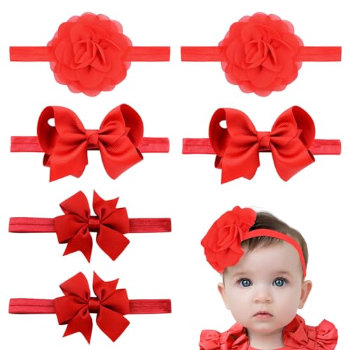 EUPSIIU 6 Stück Baby Haarspangen Mädchen Haarschleife Rote Schleife Stirnband Clip Haarspangen für Cosplay Party Cheer Weihnachten Geburtstagsfeier Baby Kleinkinder Kinde (Rot) von EUPSIIU