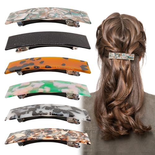 EUPSIIU 6 Stück Elegante Haarspangen für Damen Mädchen, Französische Vintage Haarschmuck Rechteckige Haarclip für Dünnes und Dickes Haar, Mode Automatische Große Klassische Reisen Haarspangen von EUPSIIU