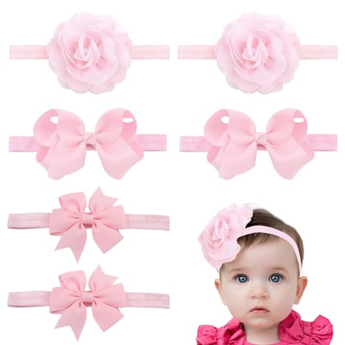 EUPSIIU 6 Stück Rosa Baby Haarspangen Mädchen Haarschleife Schleife Stirnband Clip Haarspangen für Cosplay Party Cheer Weihnachten Geburtstagsfeier Baby Kleinkinder Kinde (Rosa) von EUPSIIU