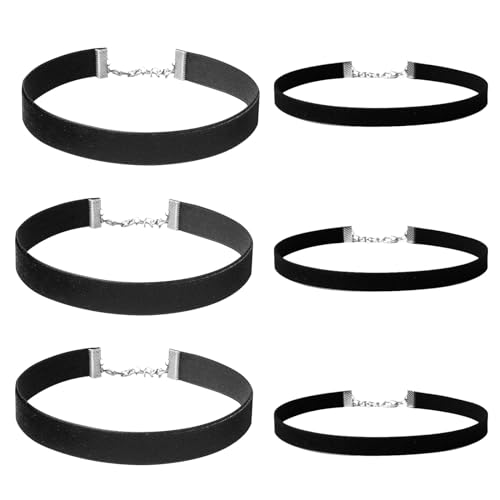 EUPSIIU 6 Stück Schwarz Band Choker Halskette für Damen Mädchen, 10mm / 20mm Breite Velvet Spitze Choker Kette Tattoo Punk Gothic Halsband, Erstellbare Kragen Halskette 90er Deko (Schwarz) von EUPSIIU