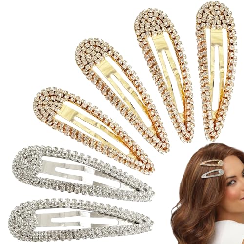 EUPSIIU 6 Stück Snap Haarspangen Damen Strass Haarspangen, Metall Snap Haarspangen, Gold Haar Snap Clips, Glitzer Haarklammern, Silber Haar Snap Clips für Damen Mädchen (Gold, Silber) von EUPSIIU