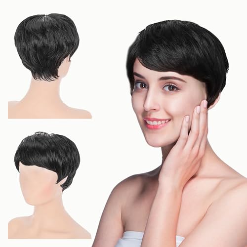 EUPSIIU Damen Kurze Bob Perücke Schwarz Perücken Mit Pony Hitzebeständig Natürlich Aussehende Synthetische Haarersatz Perücke Partei Cosplay Den Täglichen Gebrauch Auf (Schwarz) von EUPSIIU